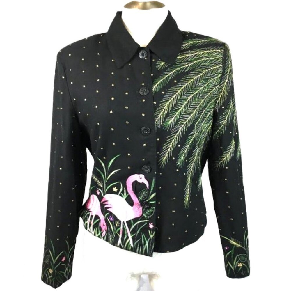 VTG ANAGE Pink Flamingo Embroidered Fitted Jacket Blazer Small